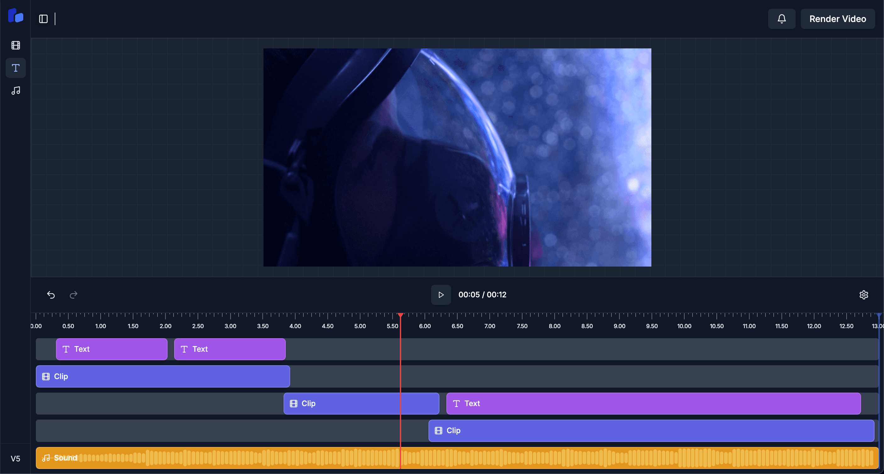 VideoToReels editor canvas with AI chat panel